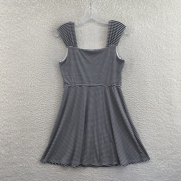 Copper Key Black White Striped Ribbed Knit Summer Mini A-Line Dress M Medium - Picture 2 of 8